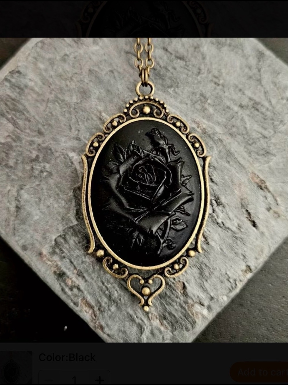 ⭐️ Vintage Black Rose Cameo Pendant Necklace - Unbranded